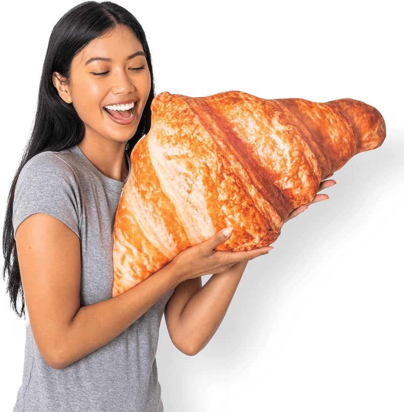 Much Comfort 23" 3D Flaky Croissant Throw Pillow - Made with Super Soft & Ultra Premium Fabric - Cute, Comfortable, Plush, Stuffed French Loaf Bread Toast Cushion for Home Decor - Funny Gift - Medium - Image 1